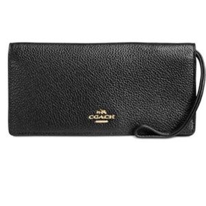 COACH PEBBLED BLACK LEATHER SLIM WALLET